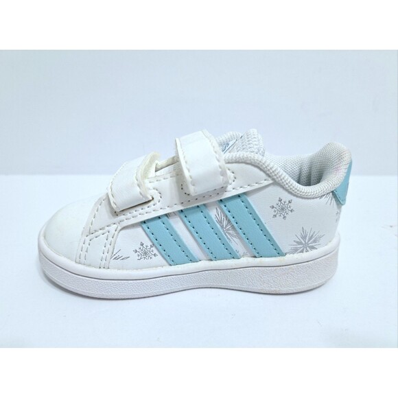 Adidas Disney Frozen Sneakers Baby Toddler Size 4 White Blue Sneakers Straps - Picture 3 of 10